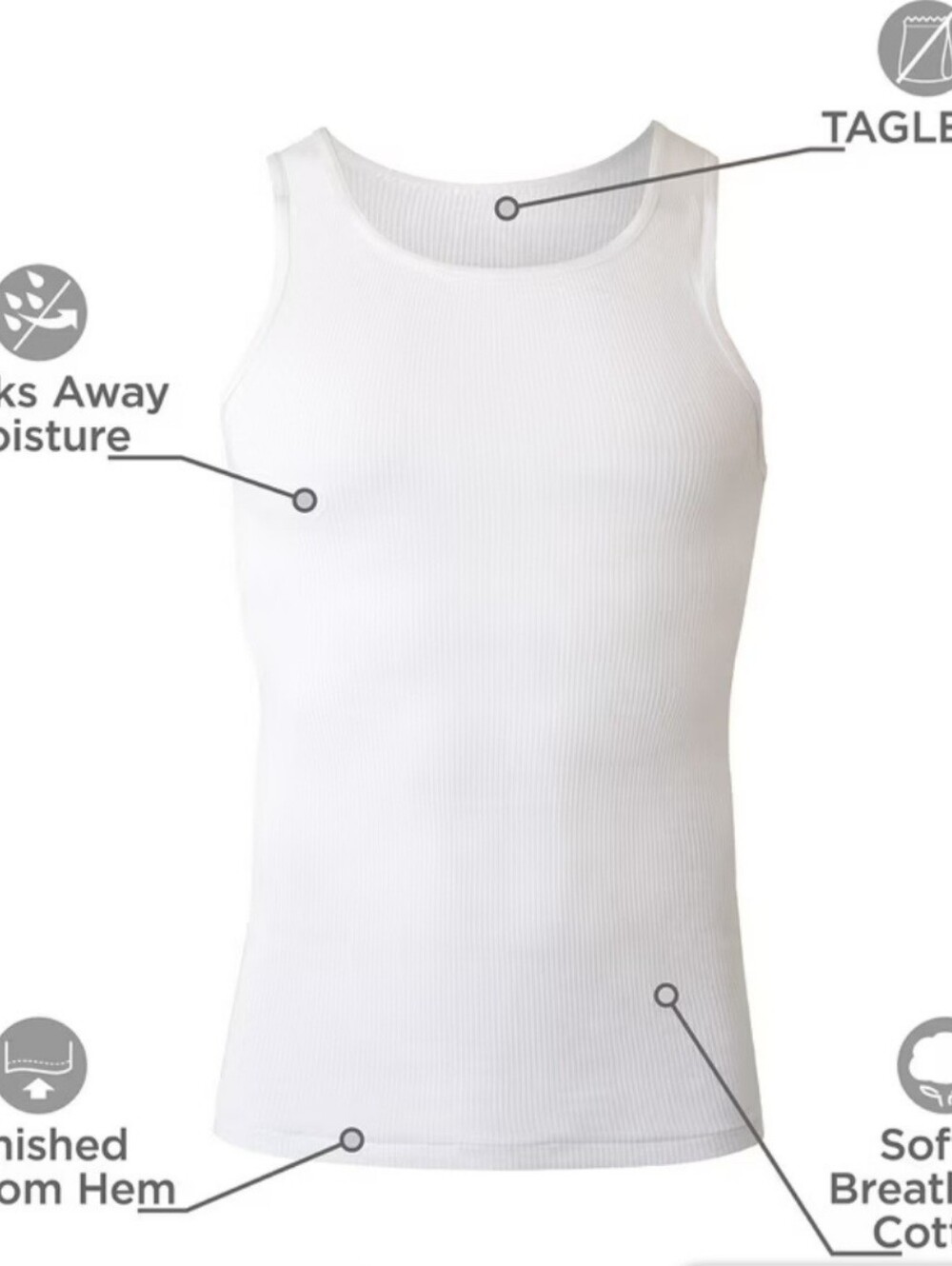 NEW Hanes Mens Undershirts, Moisture Wicking Cotton Ribbed Tanks (Size MEDIUM) - Picture 3 of 3